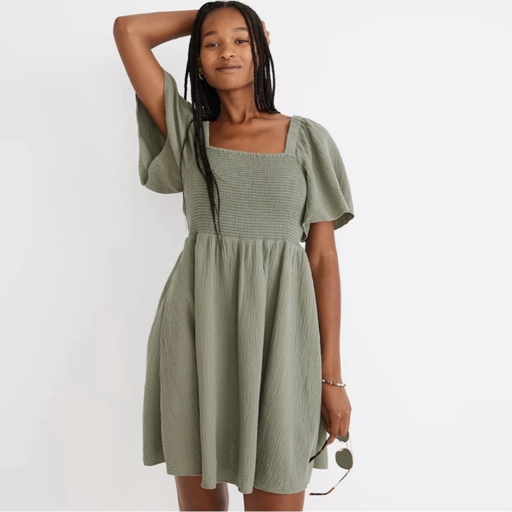 Madewell- Lightspun Lucie Smocked Tie-Back Mini Dress